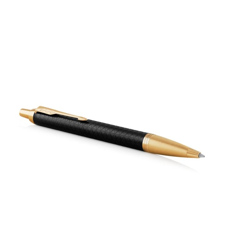 parker im ballpoint premium black gold trim medium point blue pen