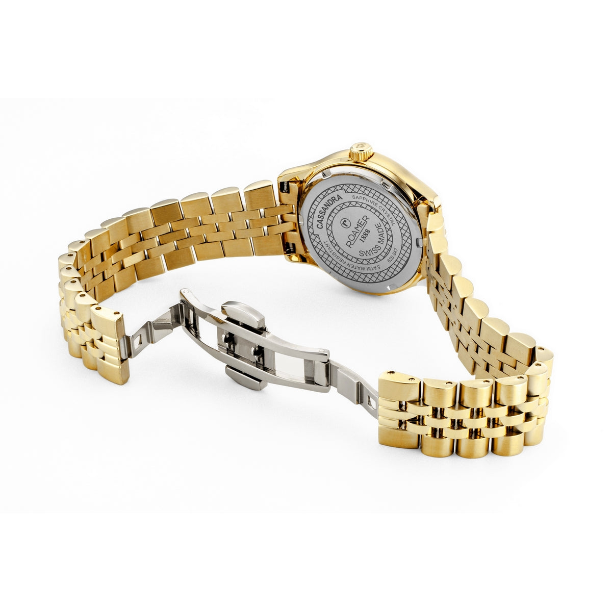 roamer cassandra diamond 31 mm gold plated quartz watch mop dial