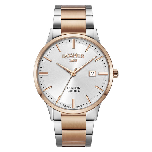 roamer r-line classic swiss made ronda 515 3 hands - date ss iprosegold two tone quartz wrist-watch - analog - battery