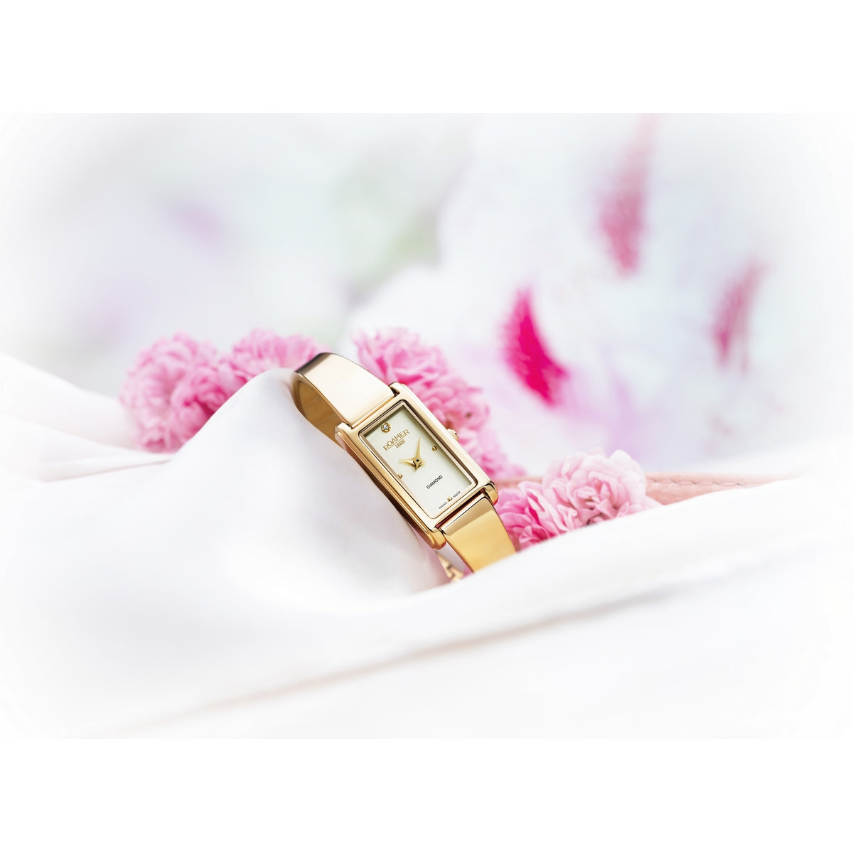 roamer elegent diamond ladies gold plated champagne dial bracelet watch