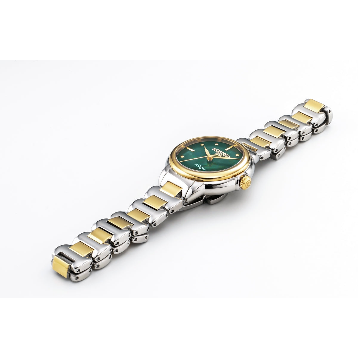 roamer allegra ladies two tone green dial mop bracelet watch