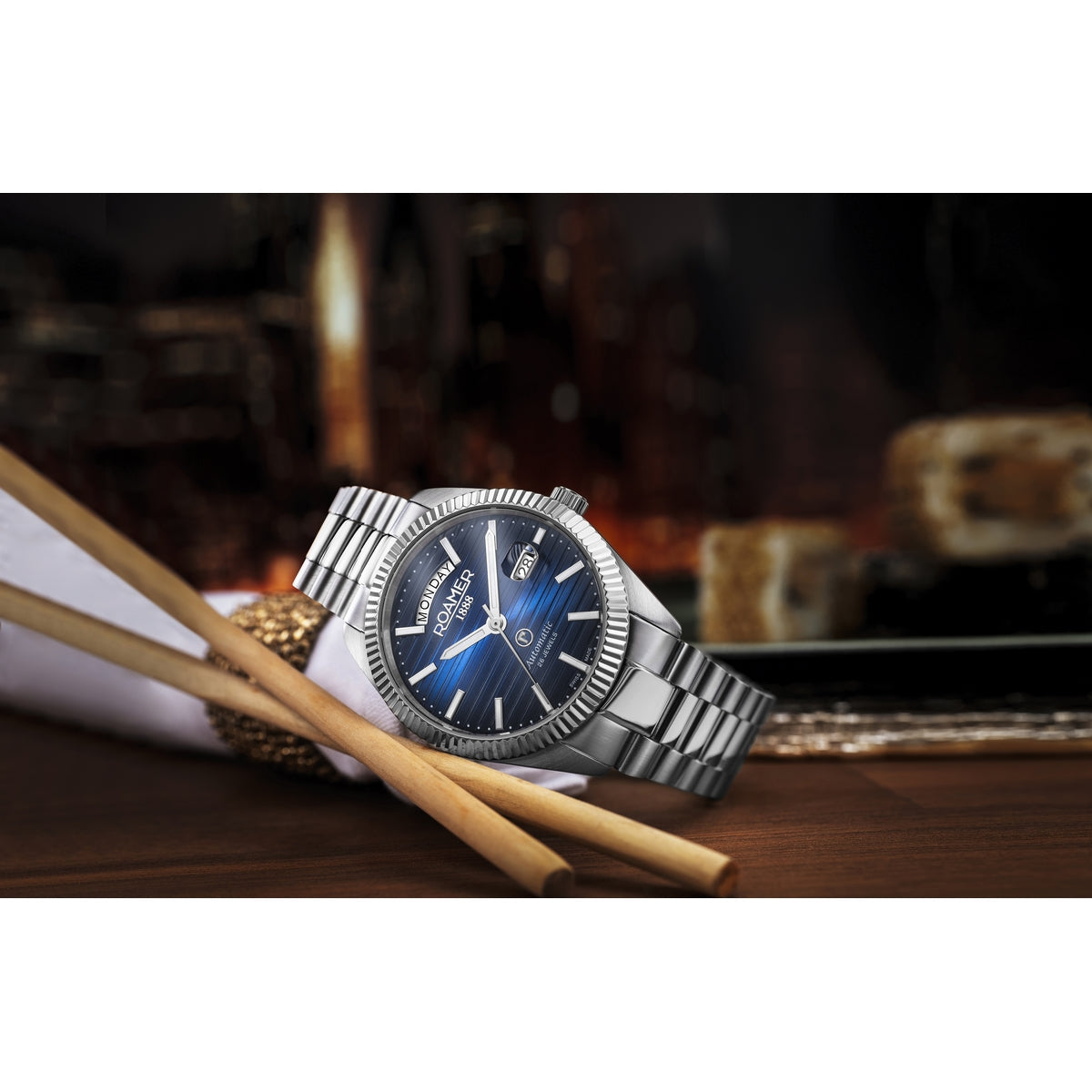 roamer primeline daydate ii gents 3 hand day & date mechanical wristwatch analog self winding watch