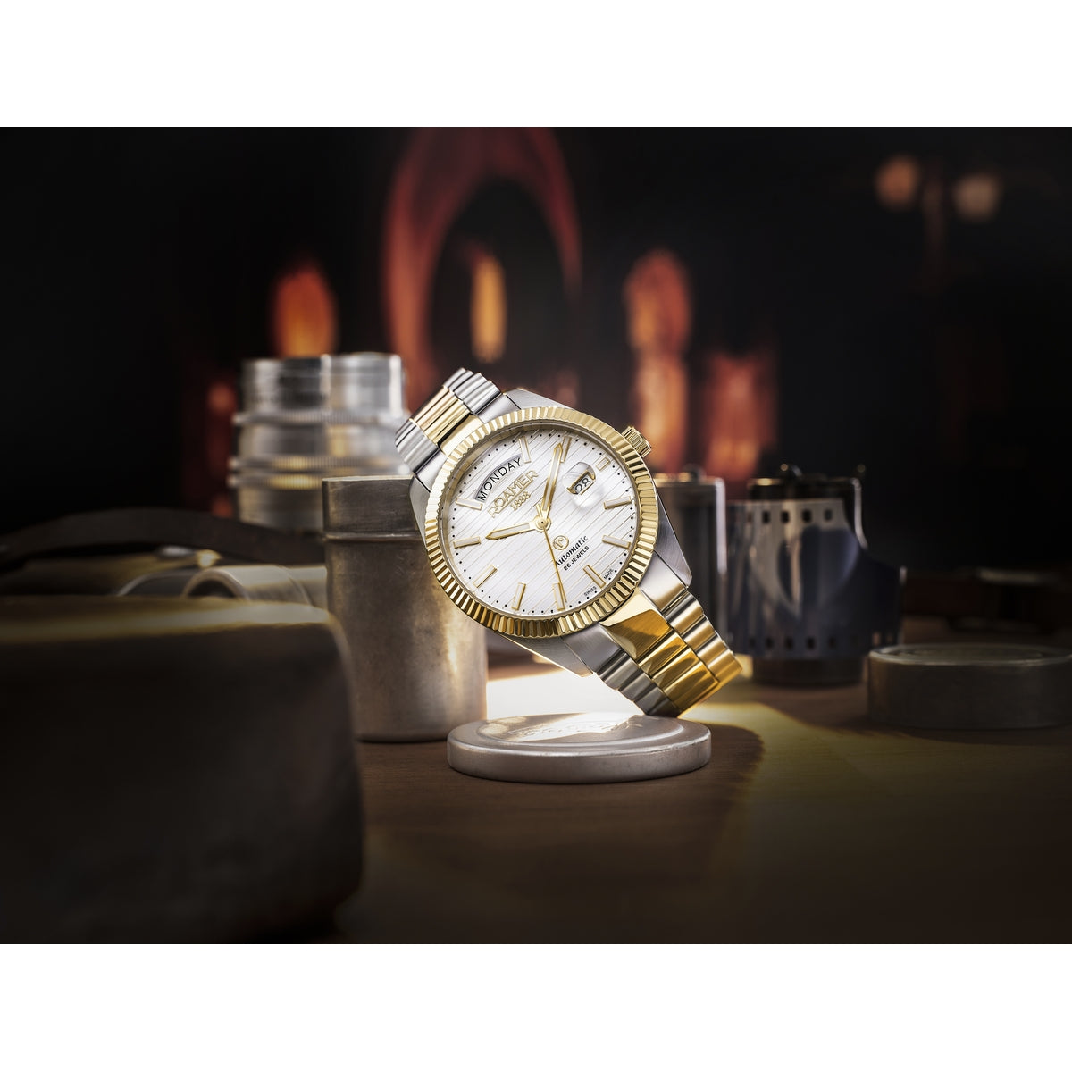 roamer primeline daydate ii gents 3 hand day & date mechanical wristwatch analog self winding watch
