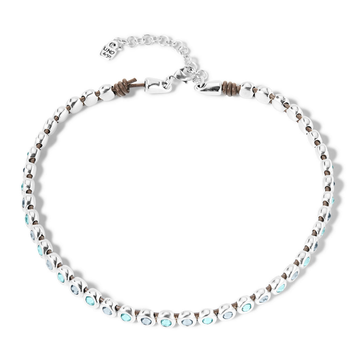 uno de 50 magic touch metal necklace in leather clad with silver and swarovski� elements