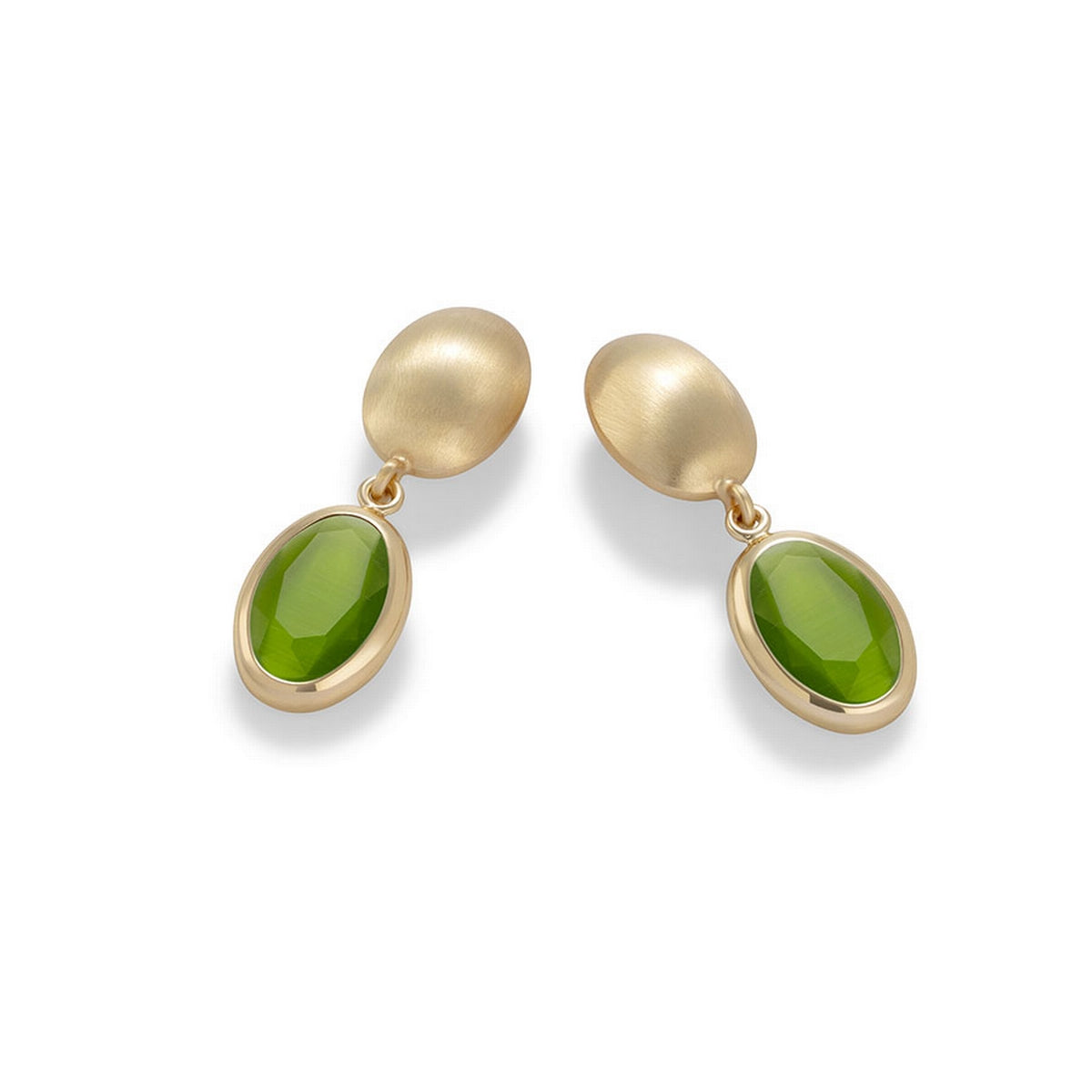aquaforte caramelle ovali pendant earrings with cat's eye green faceted venitian glass