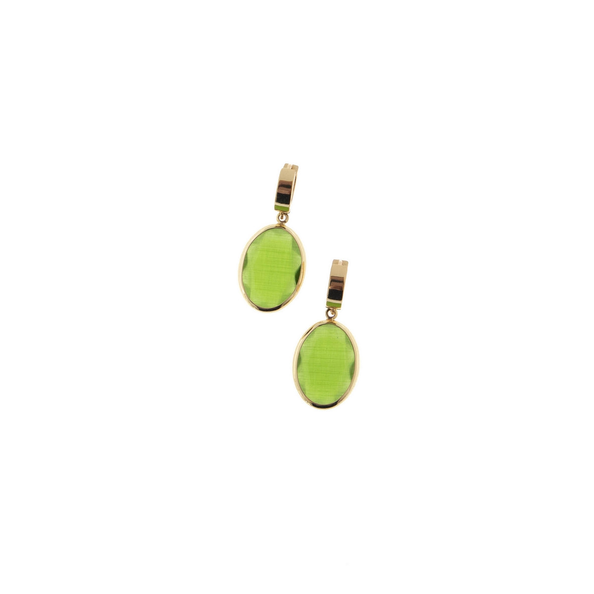 aquaforte coriandoli snap earrings with oval transparent cat's eye green faceted venitian glass