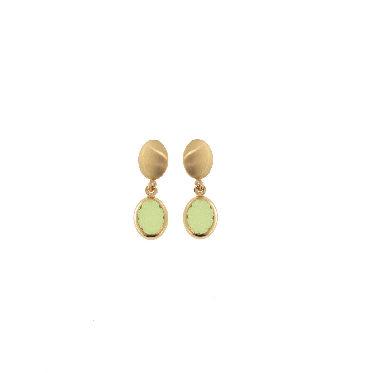 aquaforte mignon earrings with satin oval head and acid green faceted venitian glass pendants