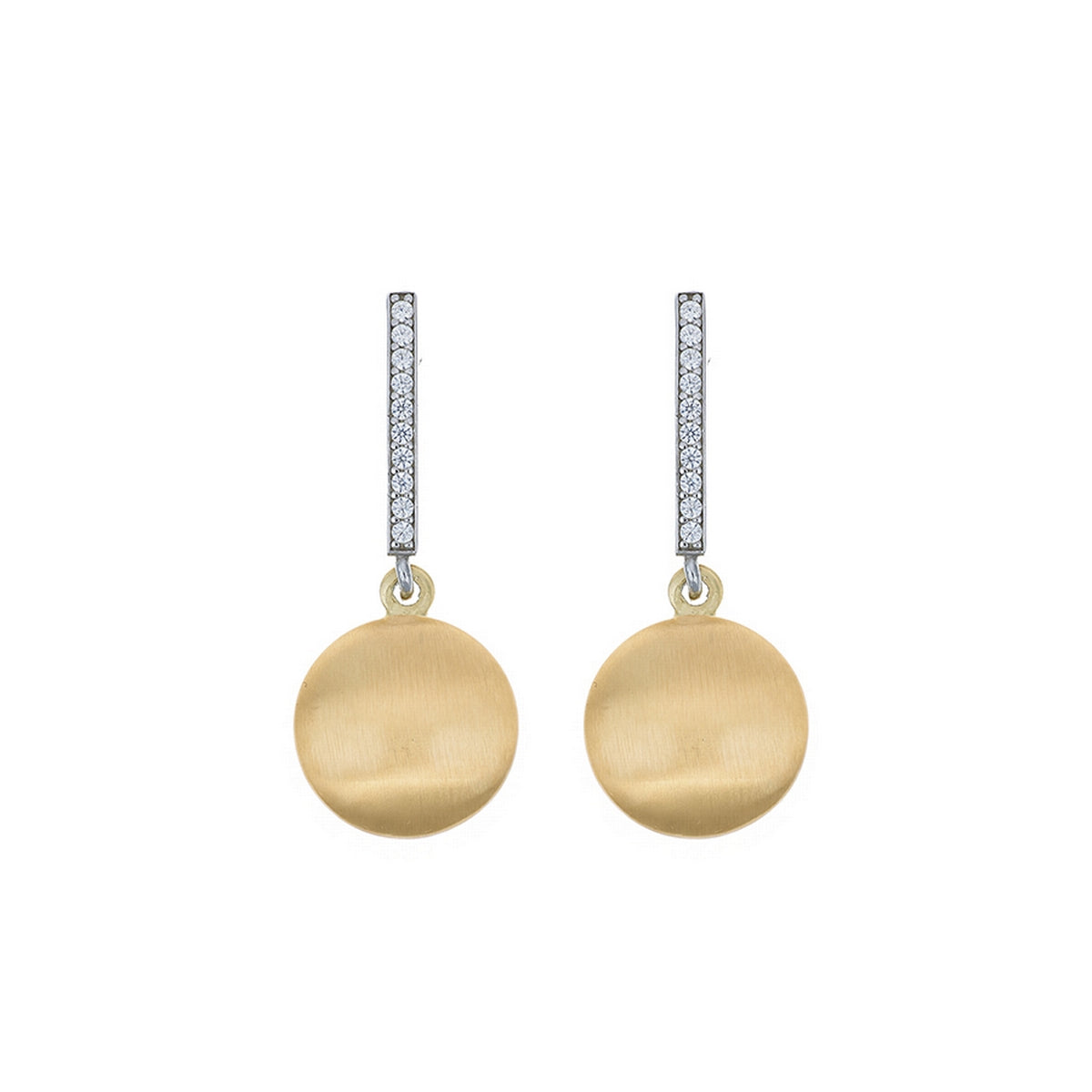 aquaforte i bicolore brushed large round with curved encrusted cz earrings