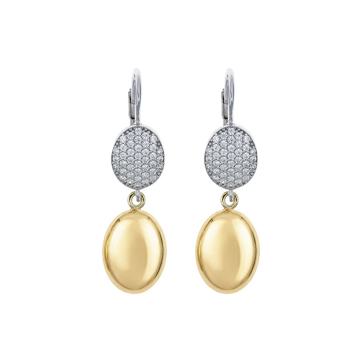 aquaforte polished small oval with oval encrusted cz on hook earrings