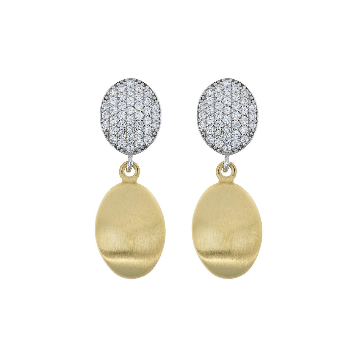 aquaforte brushed small oval with oval encrusted cz earrings