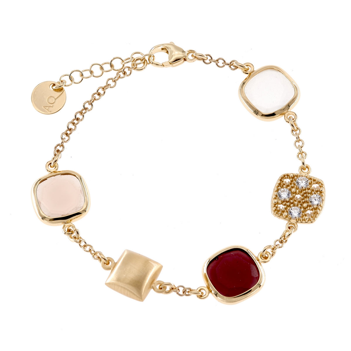 aquaforte caramelle reverse bracelet with cognac, white and brandy faceted venitian glass