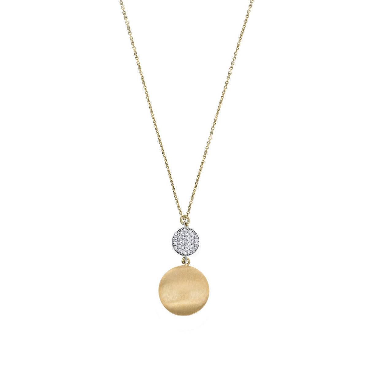 aquaforte i bicolore brushed large round with round encrusted cz pendant