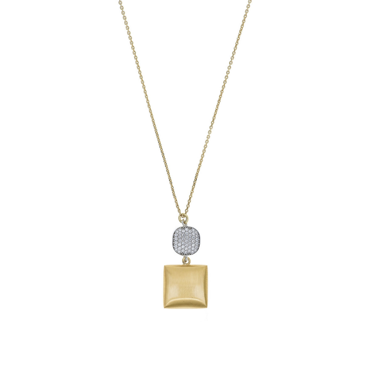 aquaforte i bicolore brushed large square with round encrusted cz pendant