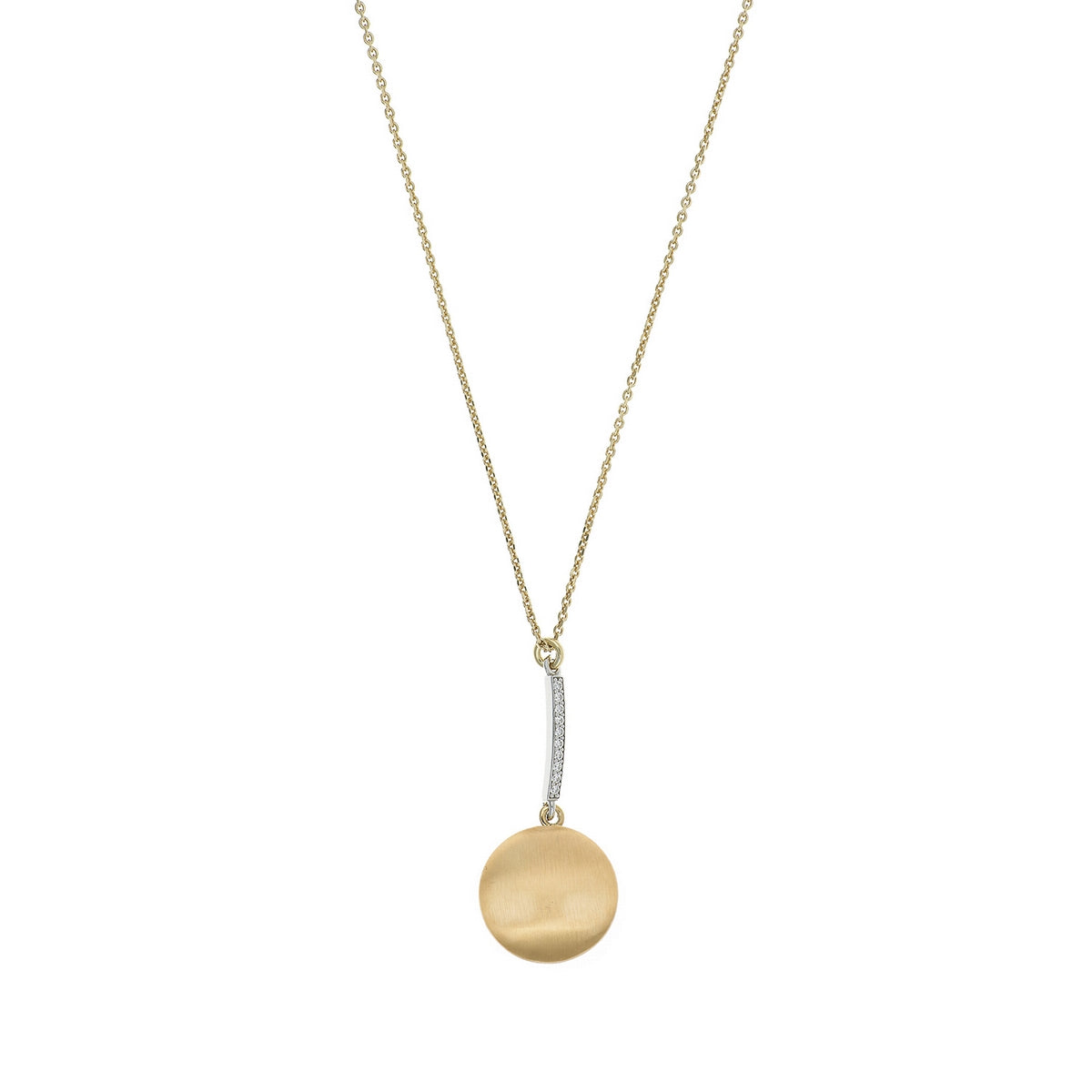 aquaforte i bicolore brushed large round with curved encrusted cz pendant