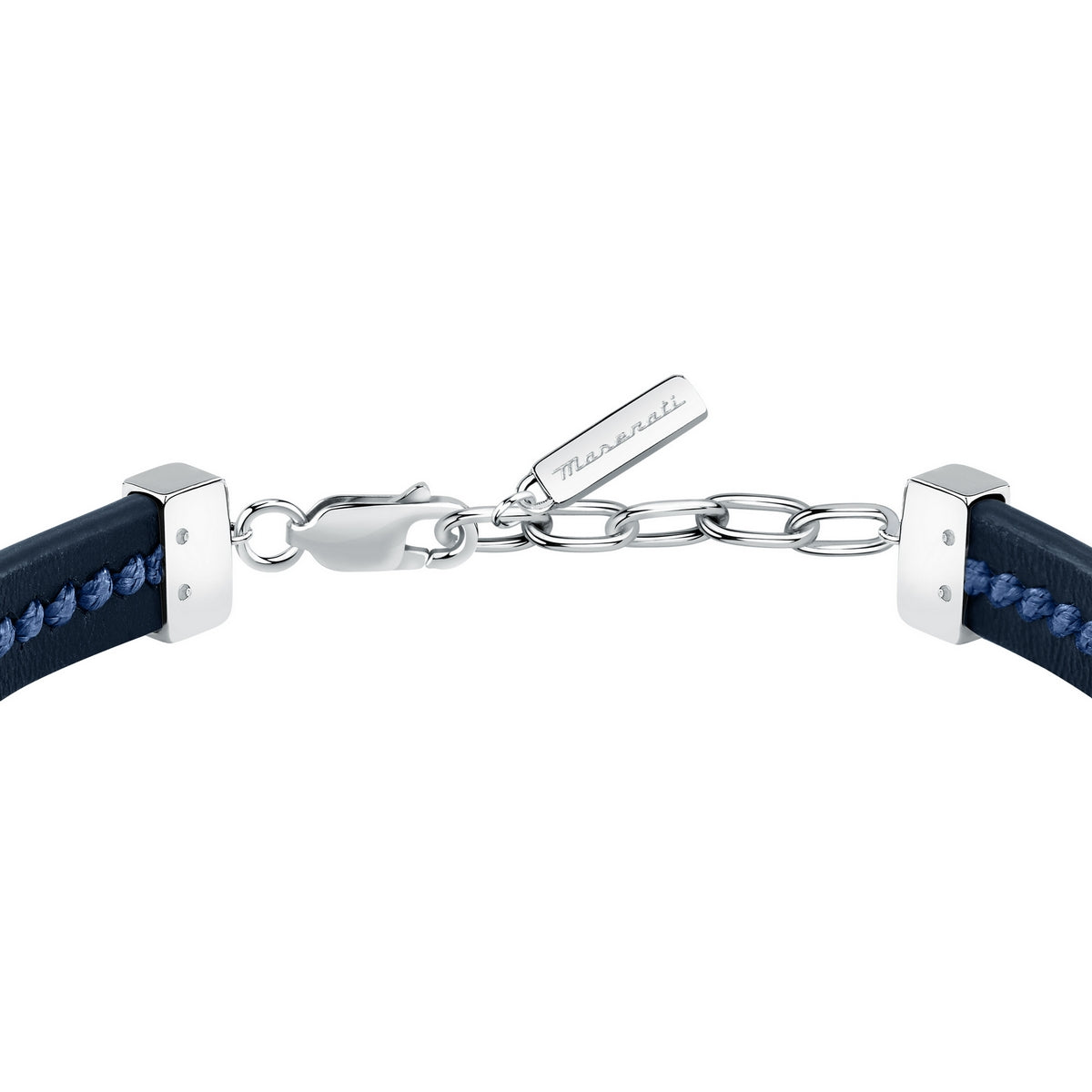 maserati jewels leather bracelet stainless steel blu recycled leather black 19+3cm