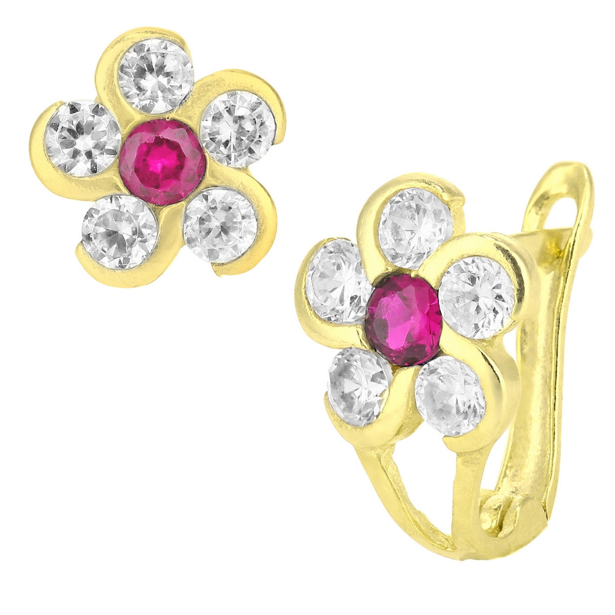 9ct gold (375) yellow and white gold earring hinge with notched post with cubic zirconia