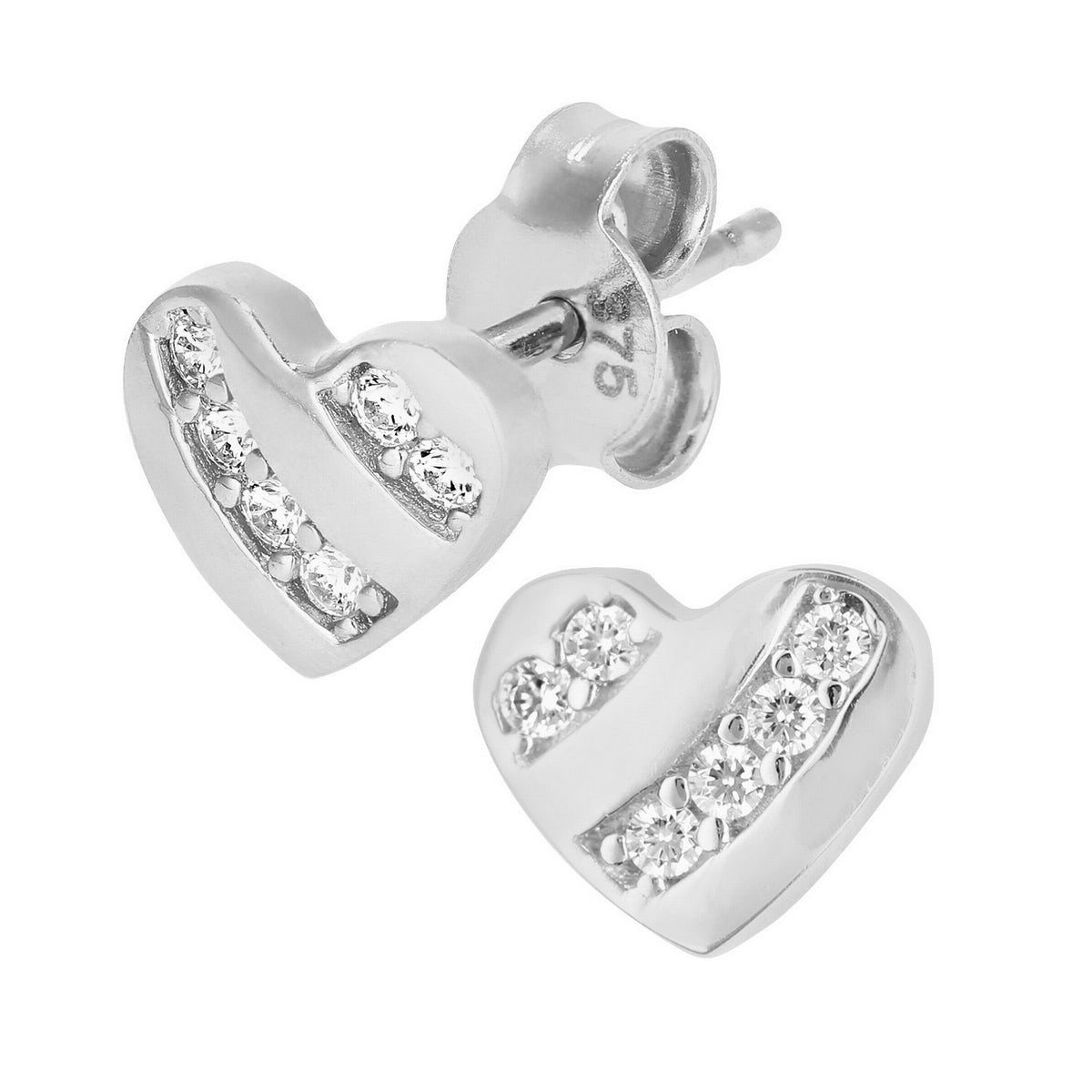 9ct gold (375) white gold earring post & butterfly with cubic zirconia