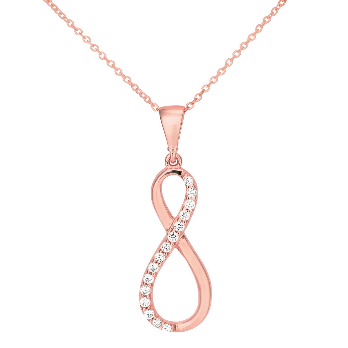 9ct gold (375) rose gold pendant spring ring clasp with cubic zirconia