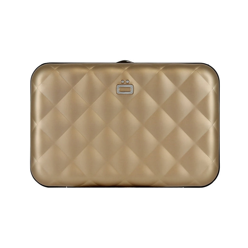 ogon quilted button rose gold card holder metal lock quilted aluminium