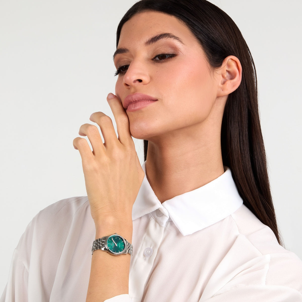 lucien rochat ladies quartz stainless steel green dial bracelet watch