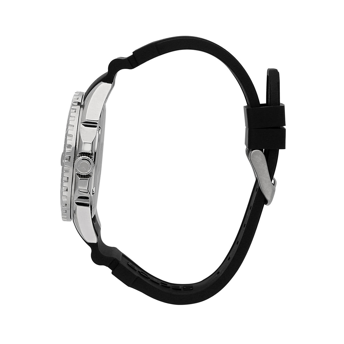 sector 450 41mm 3 hand black dial black silicone strap watch