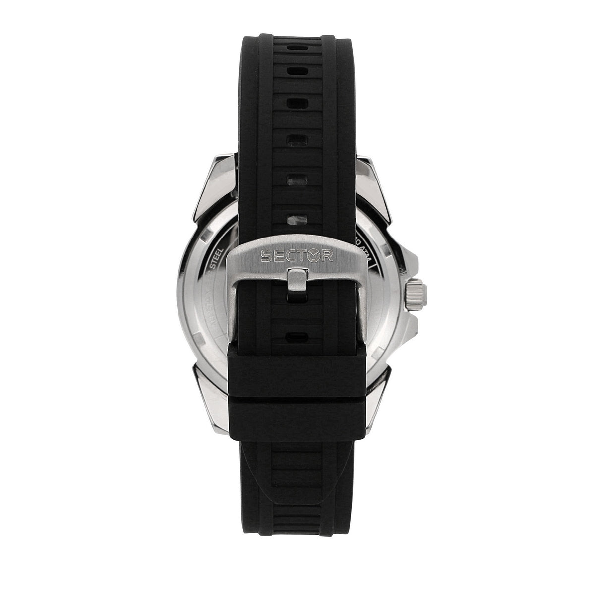 sector 450 41mm 3 hand black dial black silicone strap watch