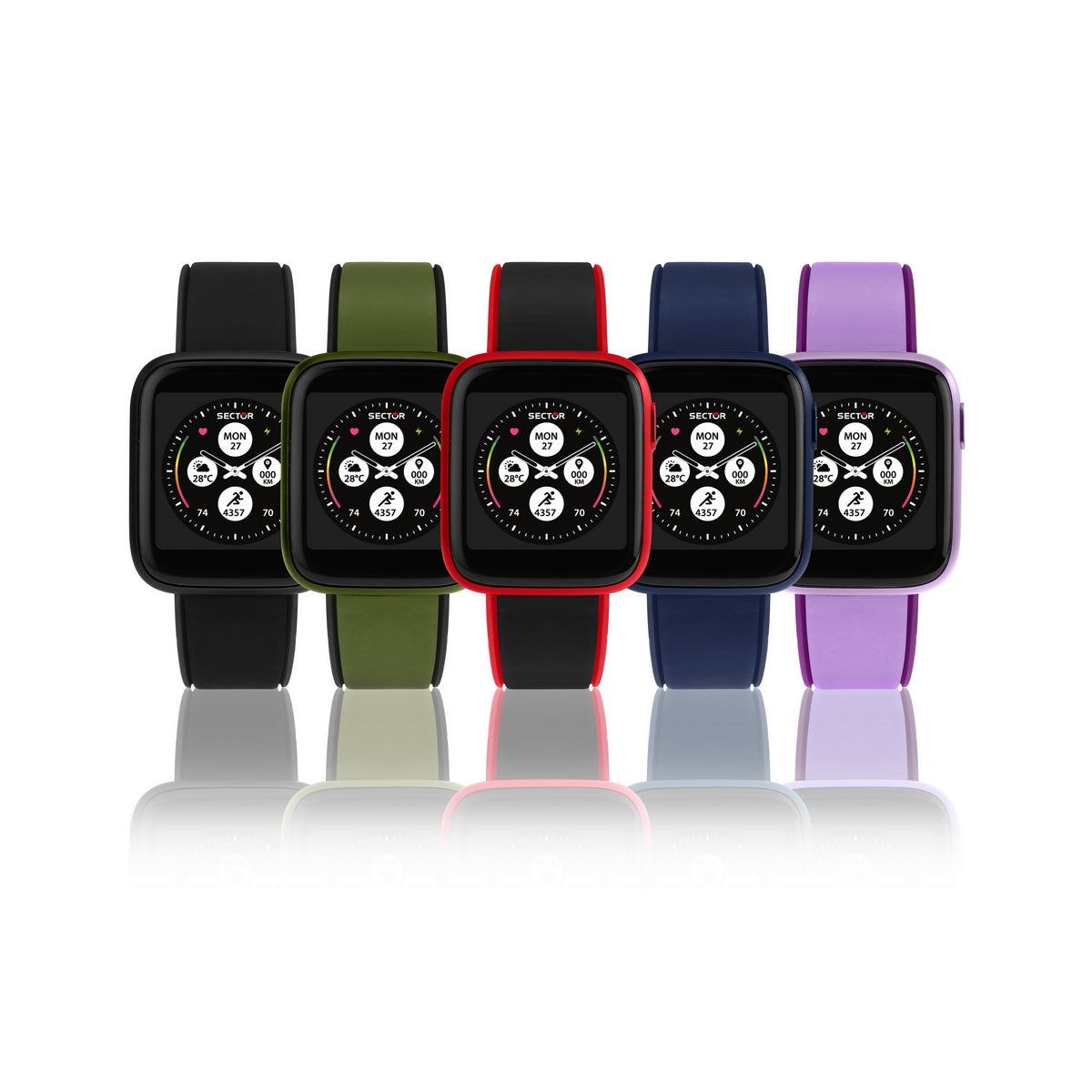 sector smart s-04 black & red case & black & red silicone strap watch