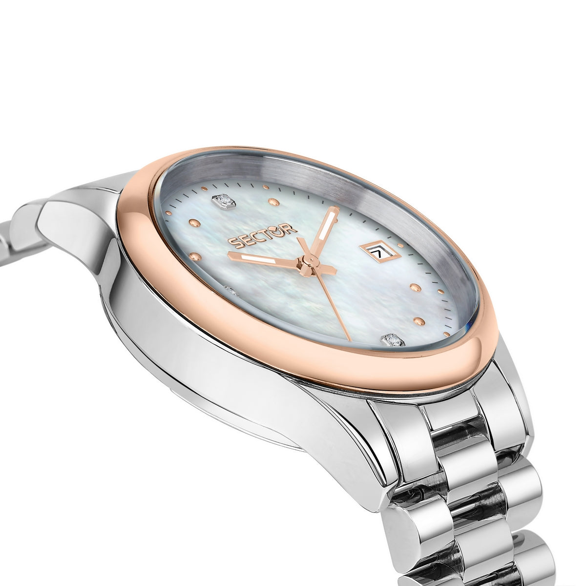 sector quartz ladies two tone mop dial bracelet watch