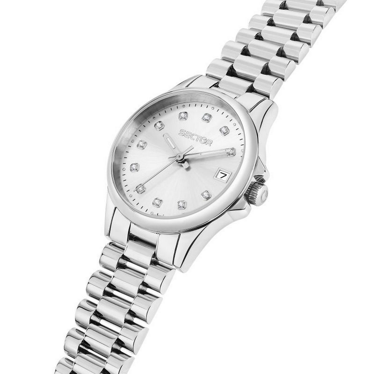 sector quartz ladies stainless steel silver dial bracelet watch