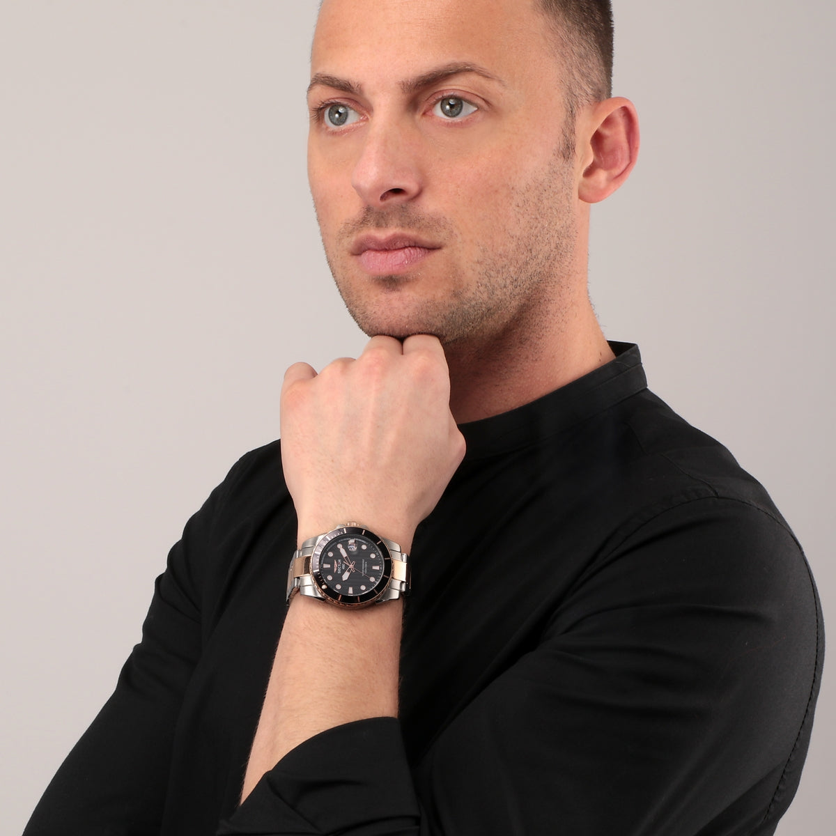 sector 450 41mm 3 hand black dial bracelet +rg watch