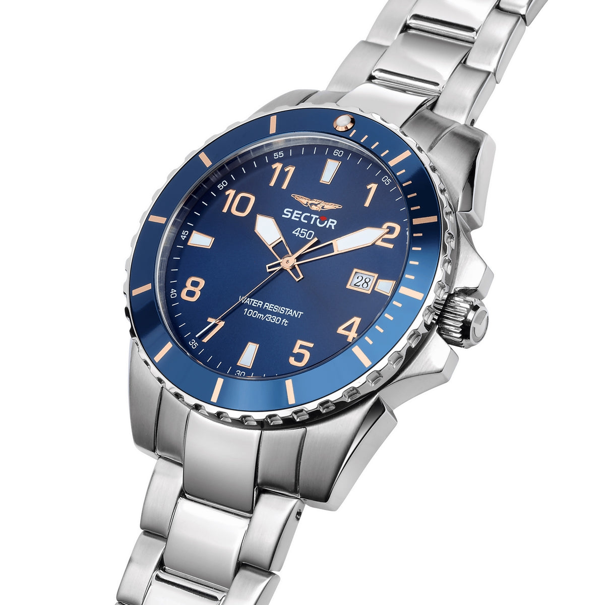 sector 450 43mm 3 hand blue dial bracelet watch