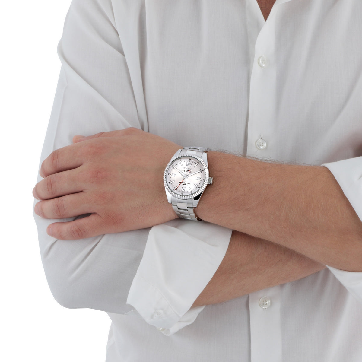sector 240 41mm 3 hand silver dial bracelet case watch