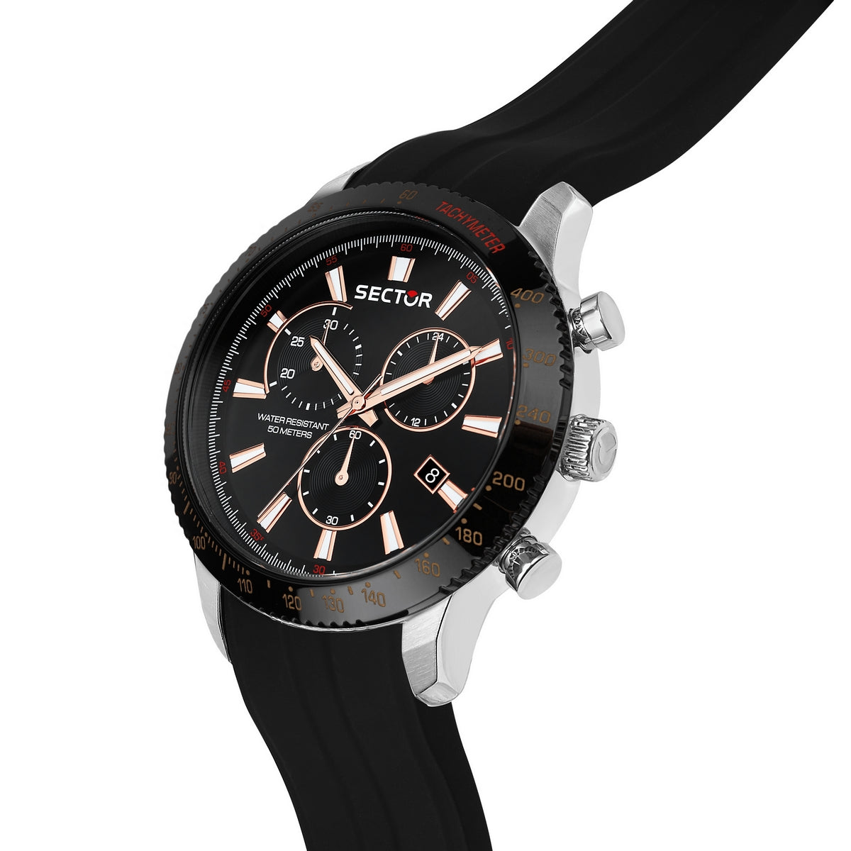 sector 270 45mm chronograph black dial black silicone strap watch