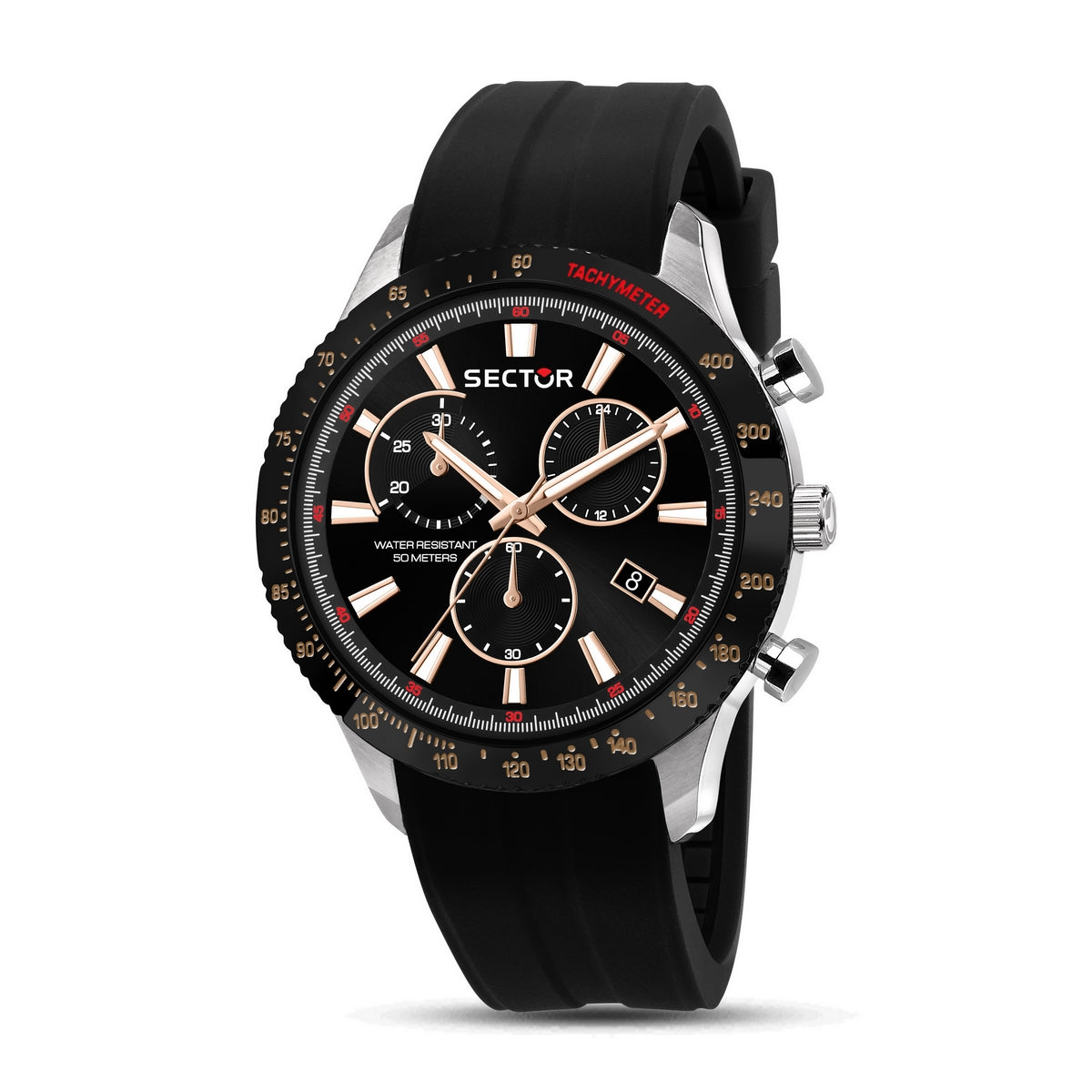 sector 270 45mm chronograph black dial black silicone strap watch