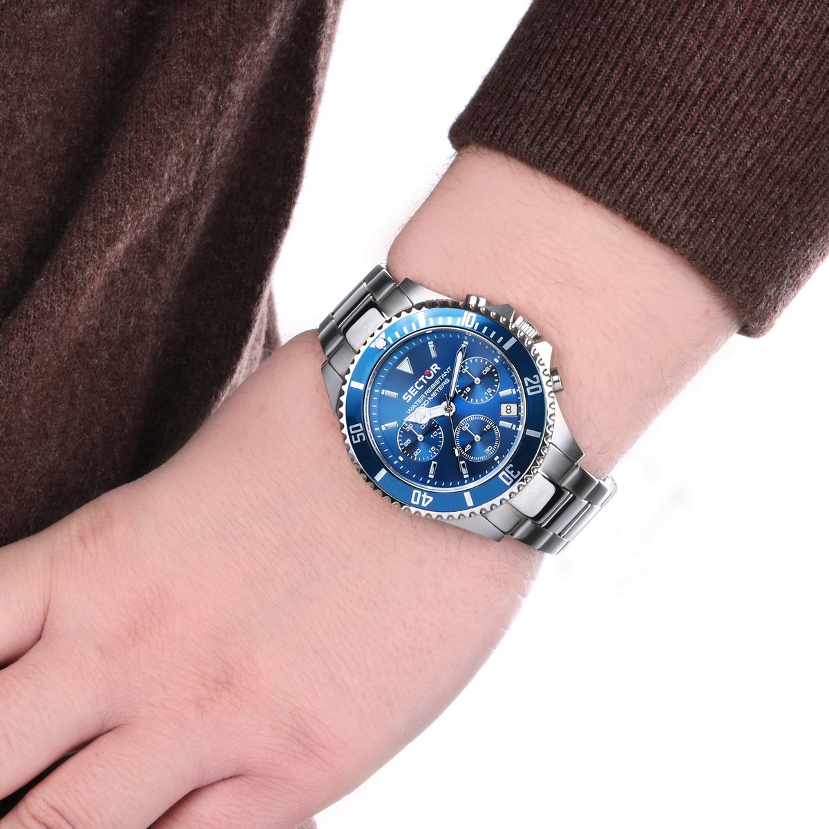 sector 230 43mm chronograph blue dial bracelet watch