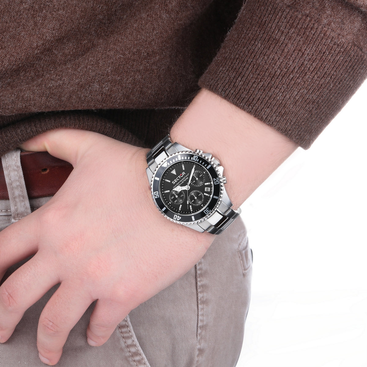 sector 230 43mm chronograph black dial bracelet watch