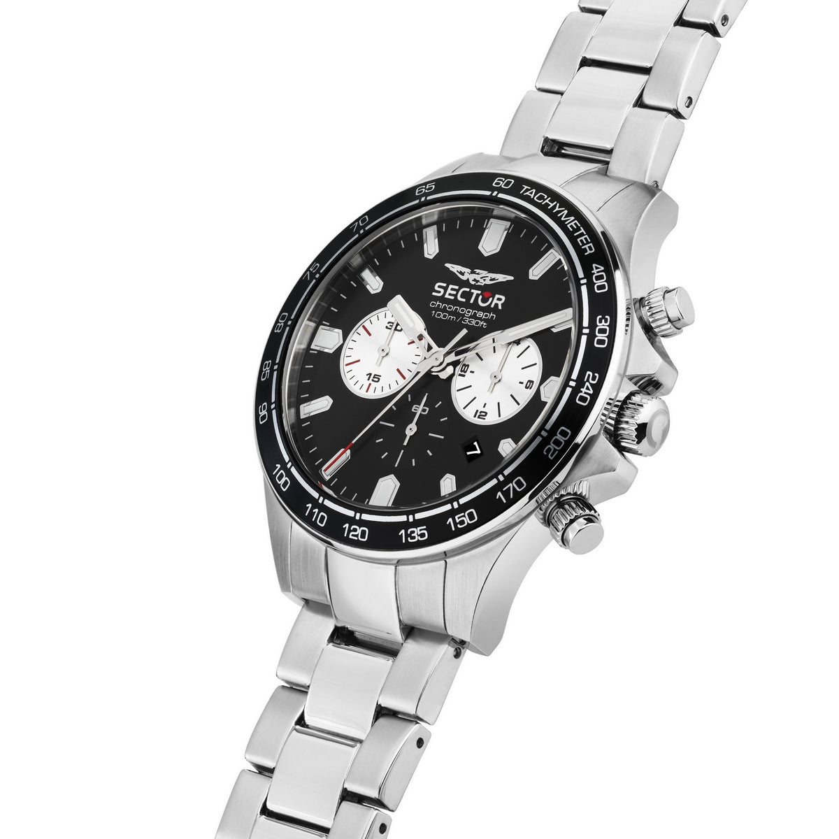 sector 230 43mm chr black dial stainless steel bracelet