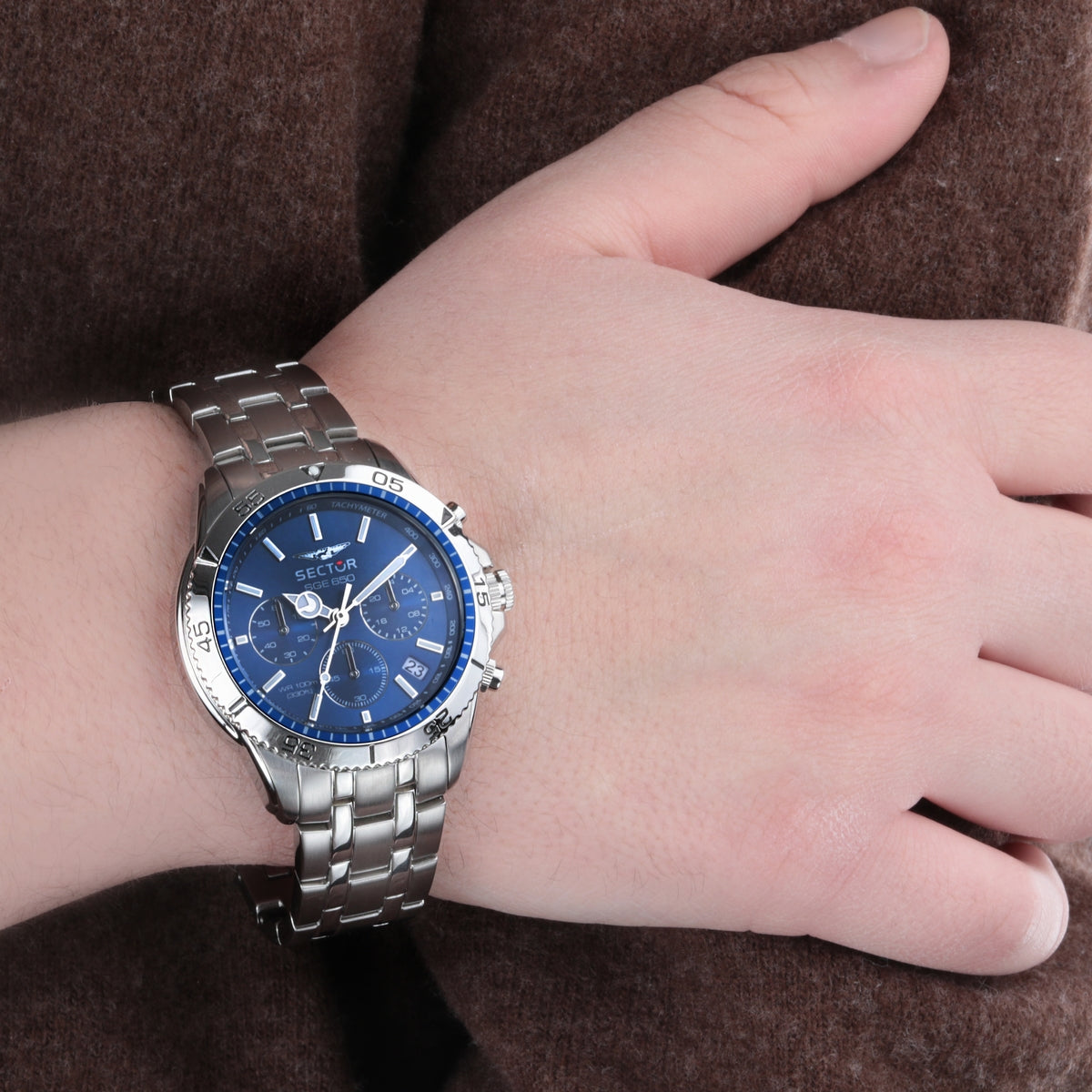 sector sge 650 chronograph 42mm blue dial bracelet watch
