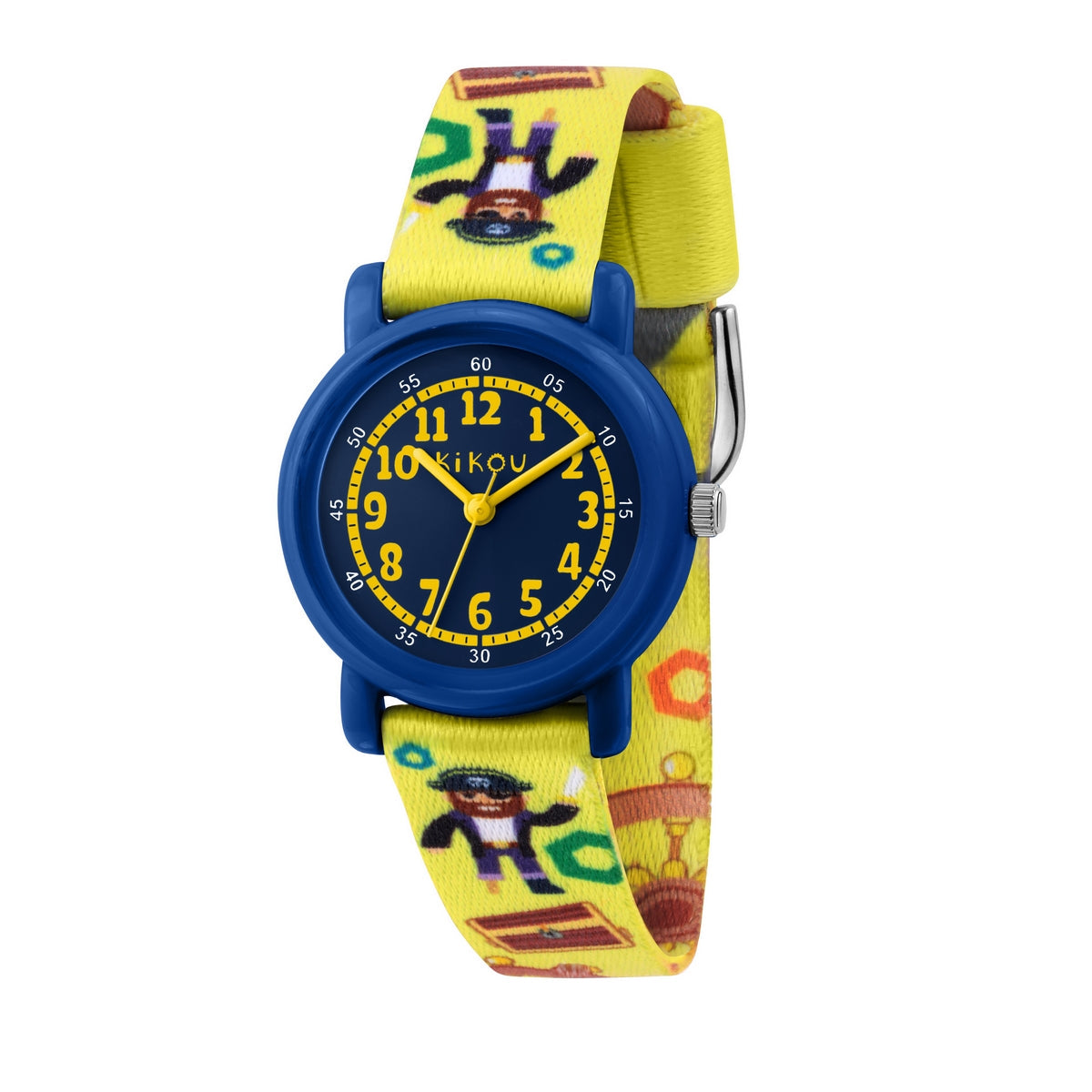 kikou kids cartoon 28mm blue dial yellow strap watch