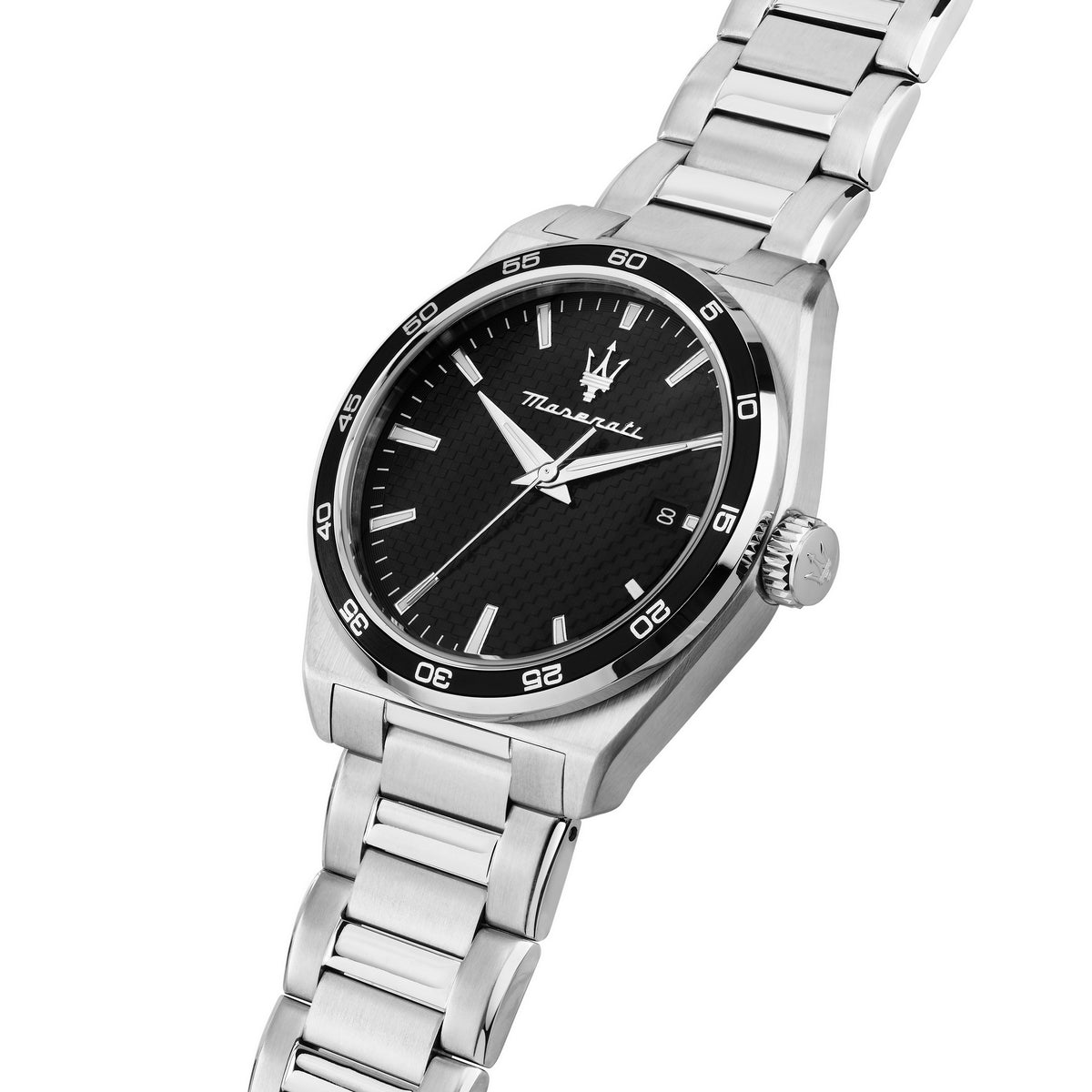 maserati velocita 41mm 3h black dial stainless steel bracelet