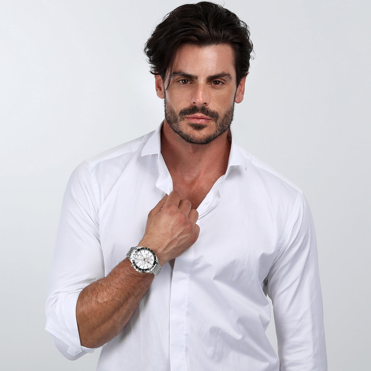 maserati traguardo 45mm chr w/silver dial br ss