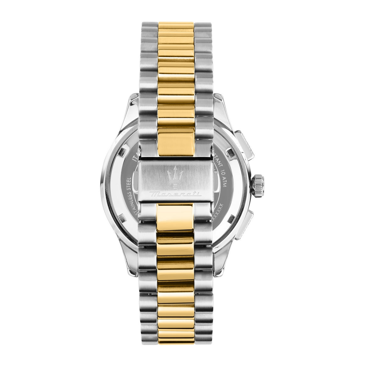 maserati sorpa stainless steel 42mm chronograph w/silver dial stainless steel & yellow gold bracelet