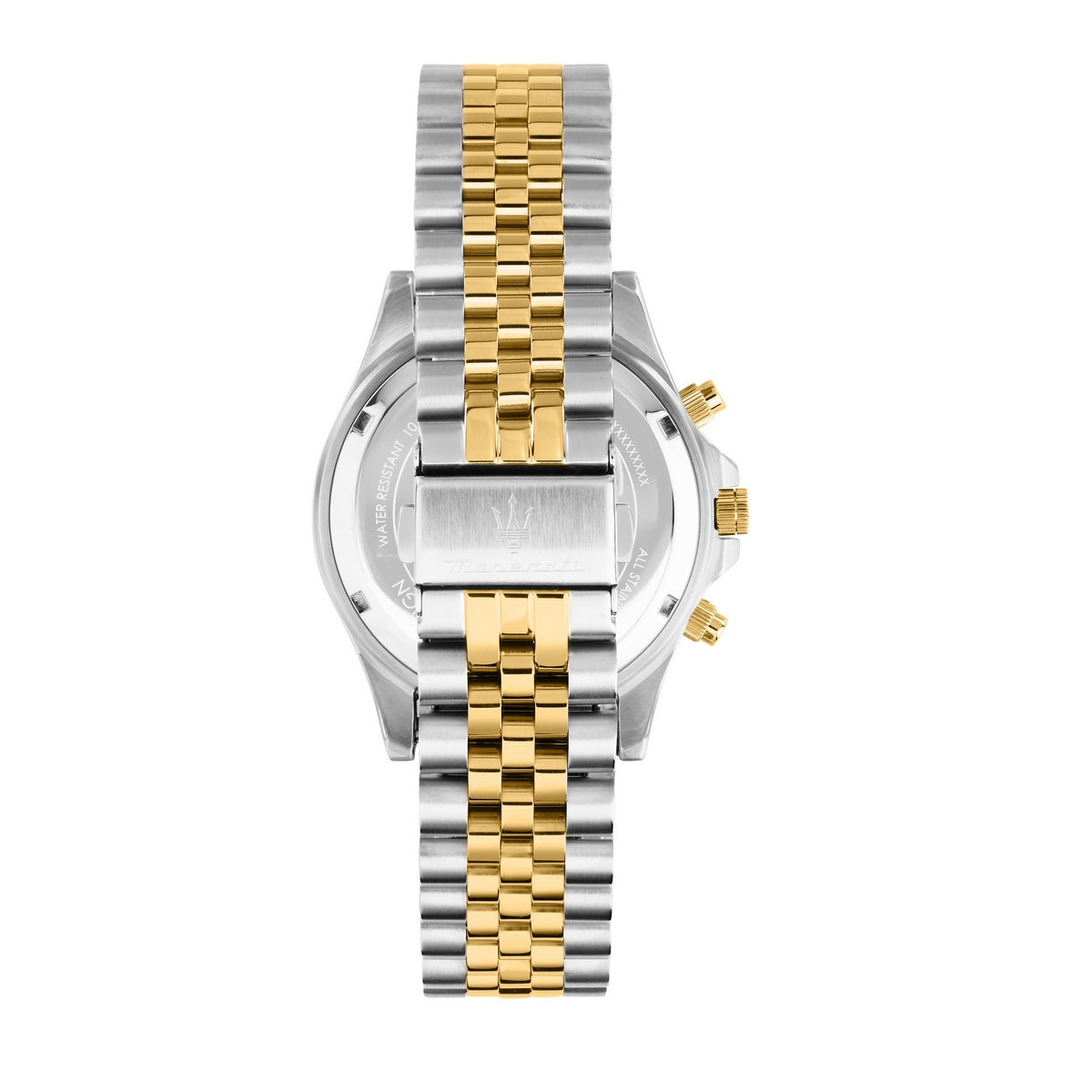 maserati sfida 44mm chronograph with silver dial stainless steel & yellow gold bracelet