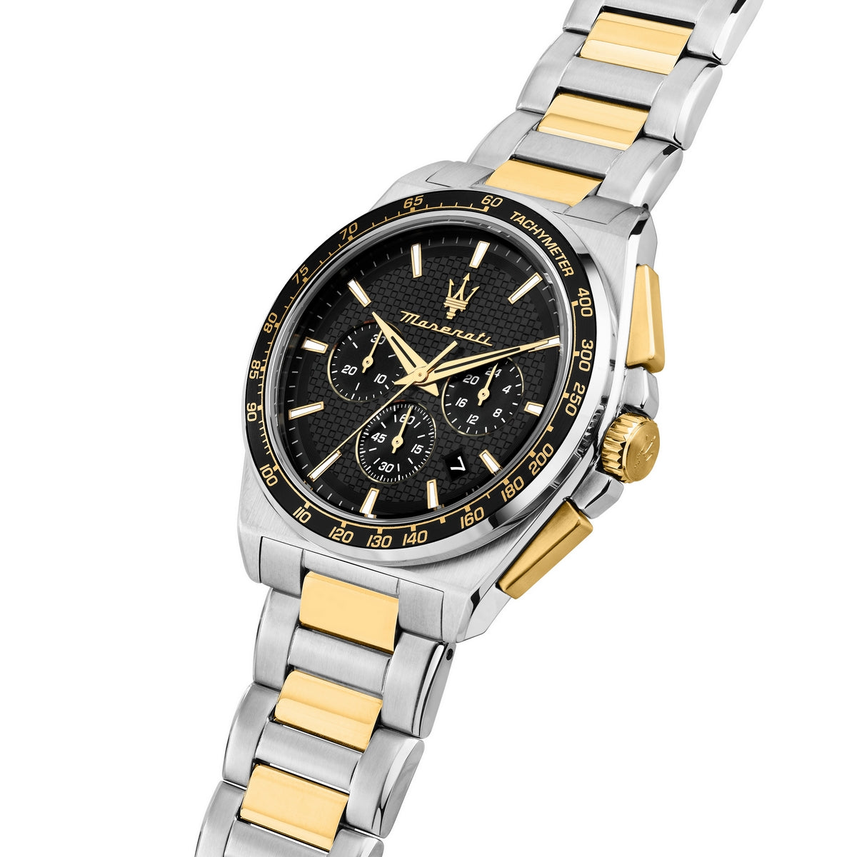 maserati velocita 43mm chrono black dial yg+stainless steel bracelet