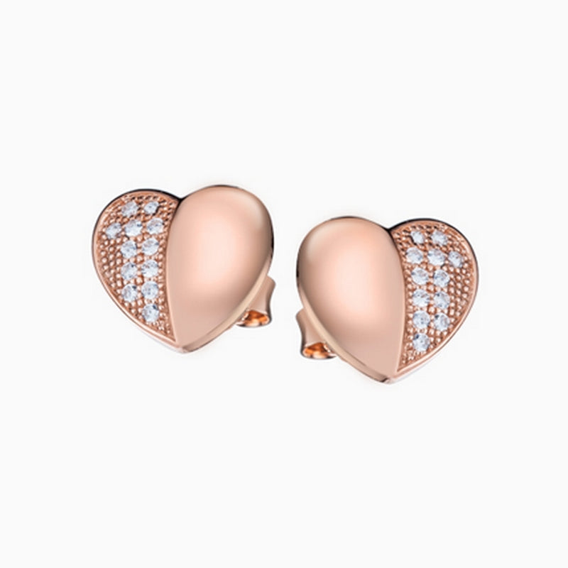 heart design, rose gold earrings with pave stones.