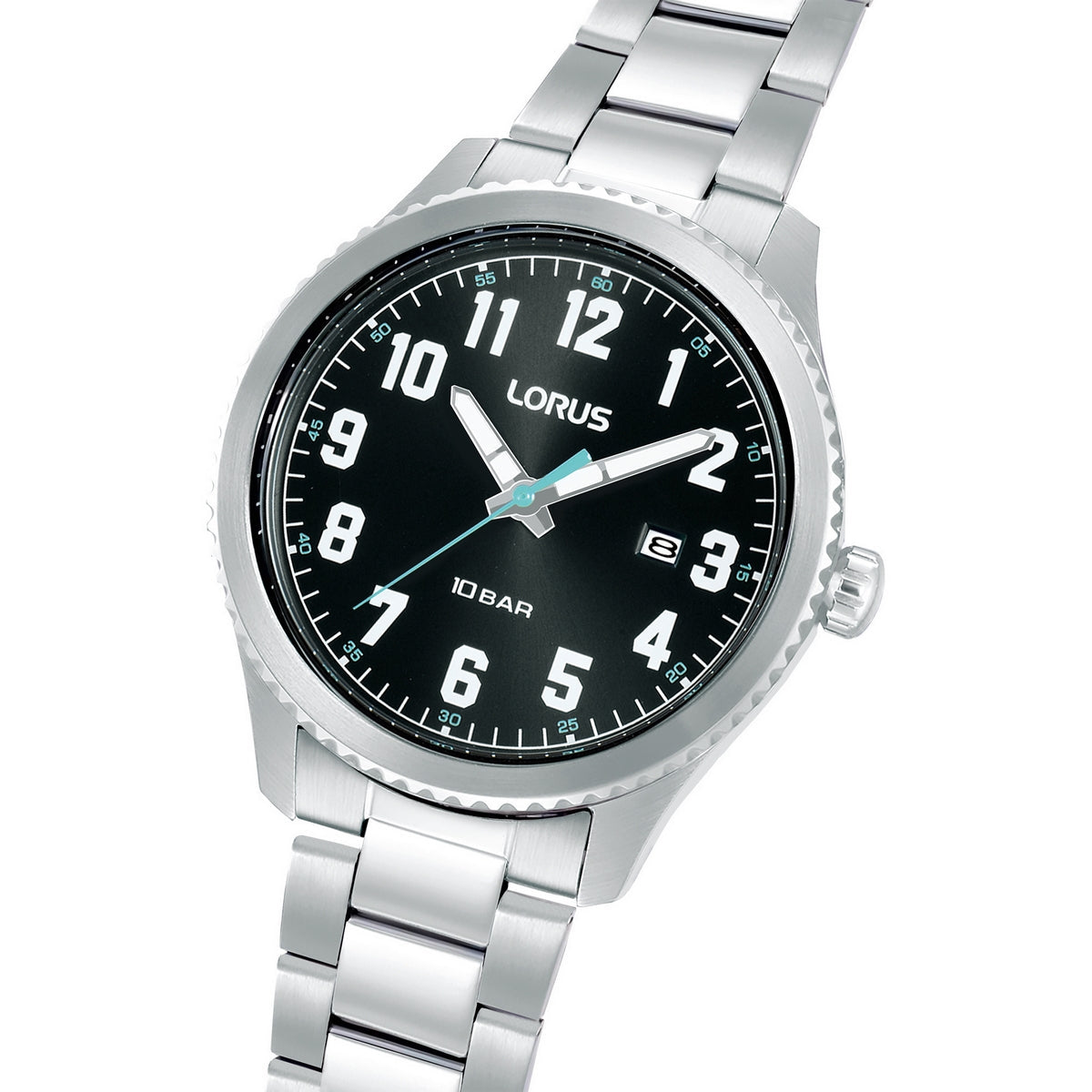 lorus quartz gents stainless steel black dial bracelet watch