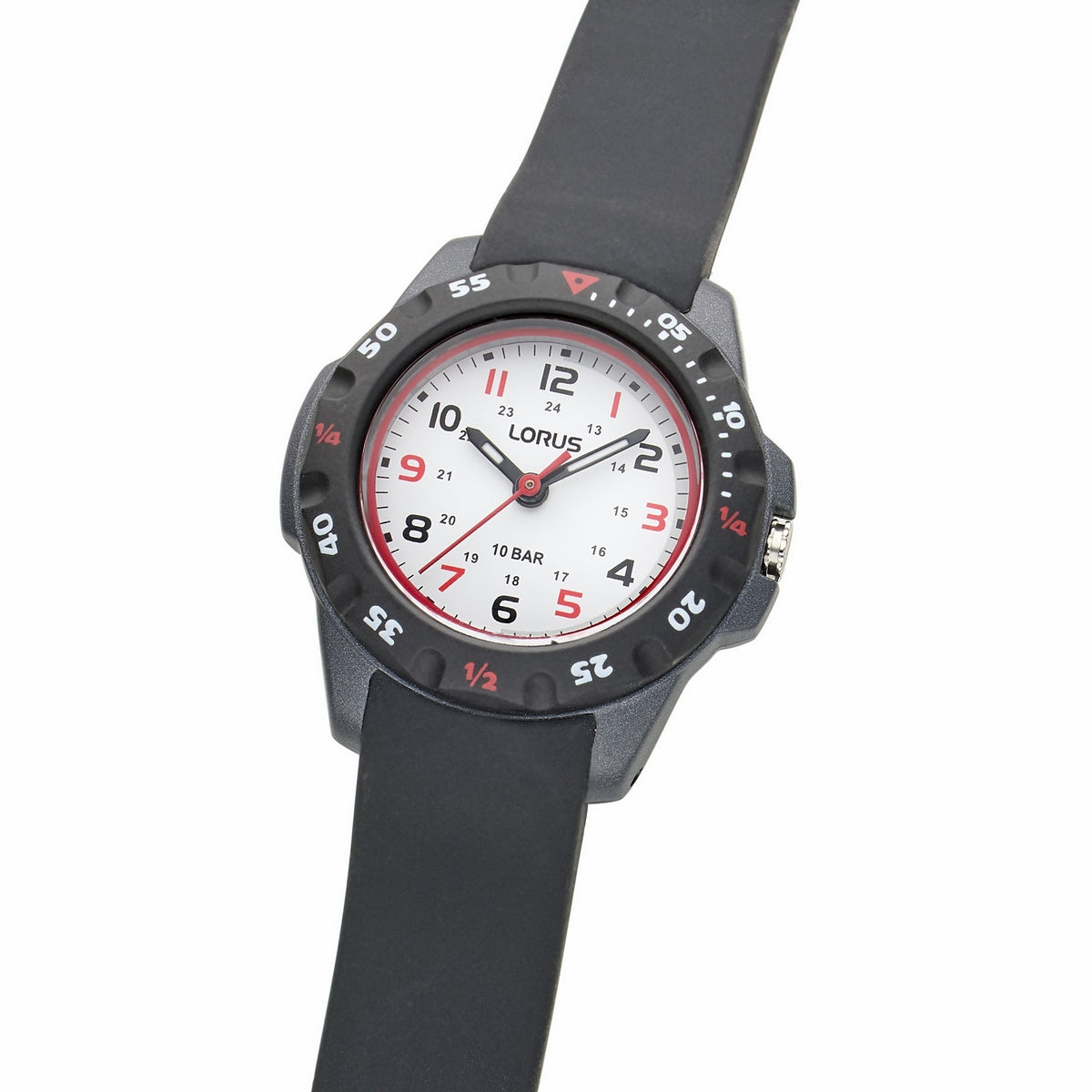 lorus quartz kids white dial black silicone strap