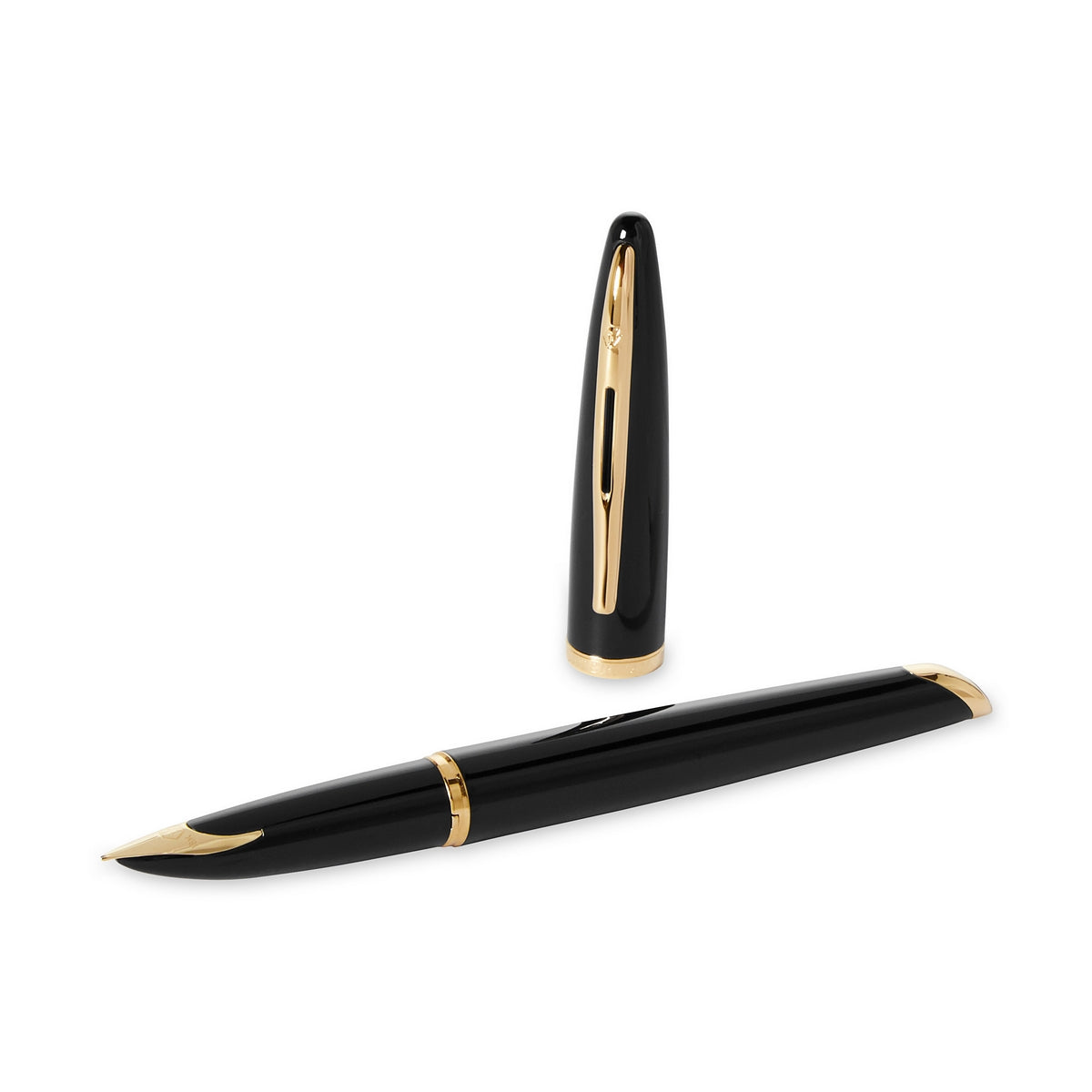 waterman - car�ne fountain pen black with gold trim, fine nib