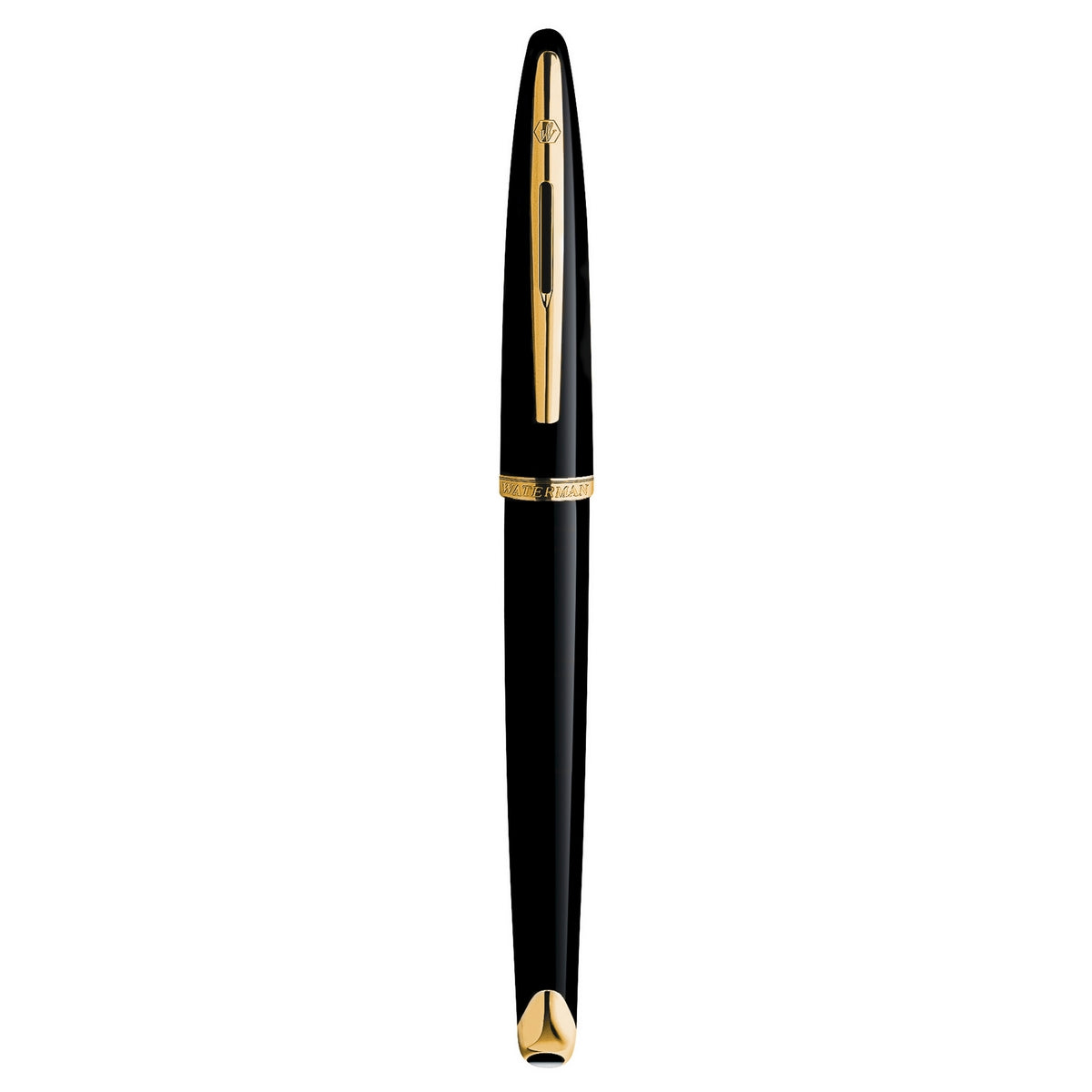 waterman - car�ne fountain pen black with gold trim, fine nib