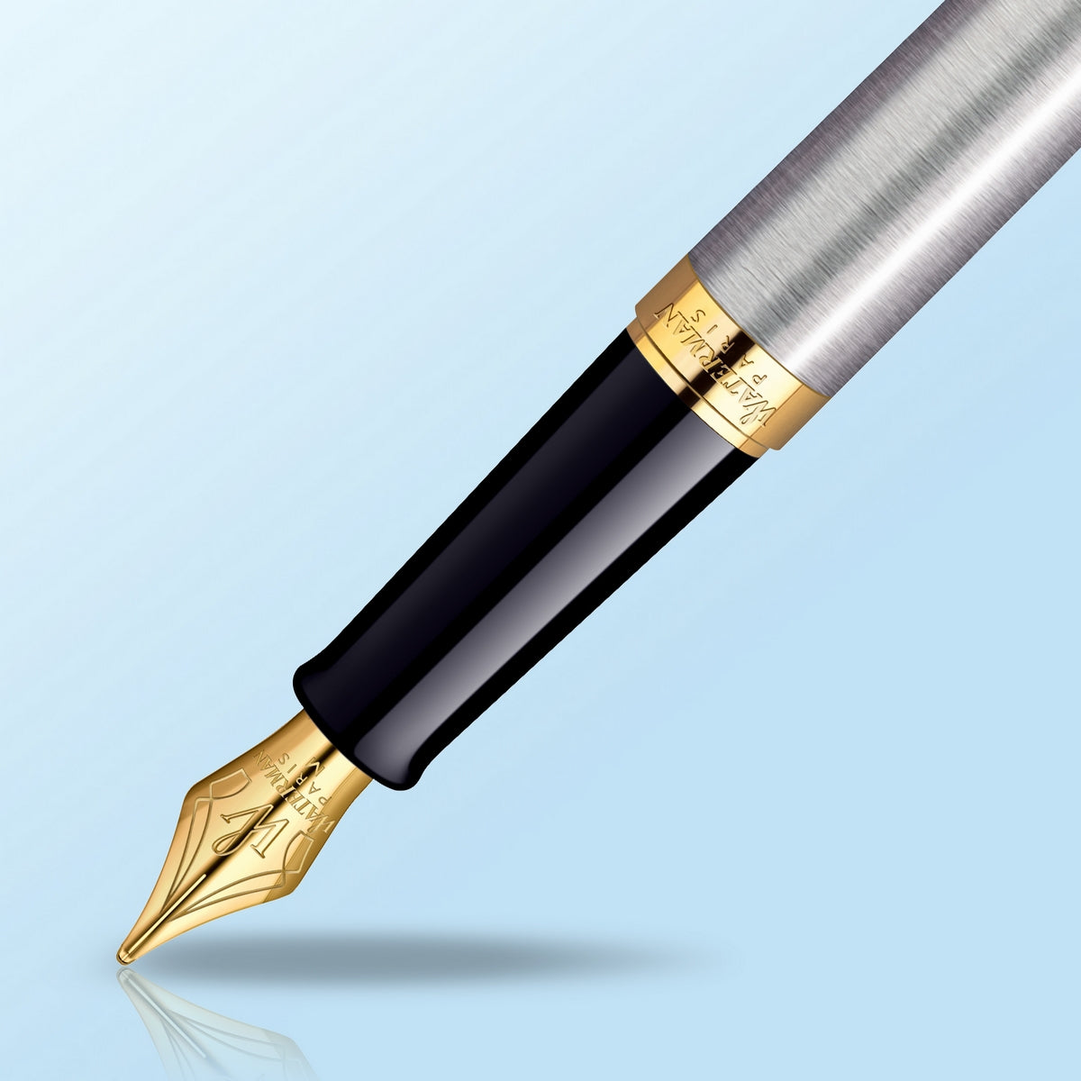 waterman - h�misph�re- fountain pen stainless steel with gold trim, medium